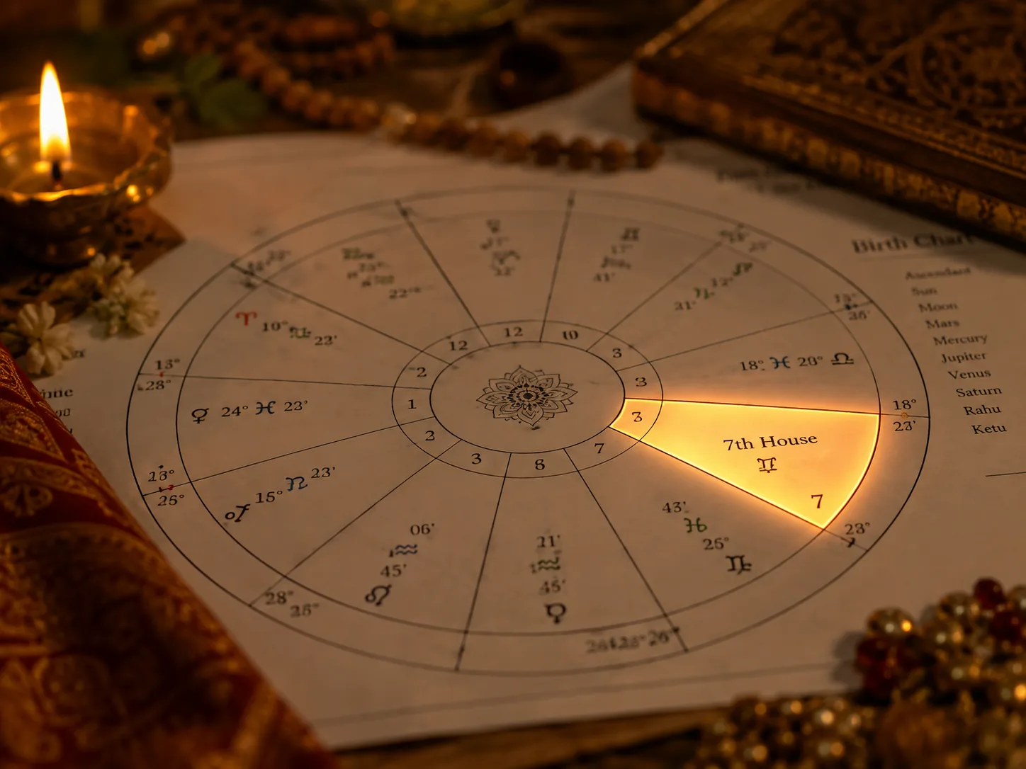 Birth chart with 7th house highlighted for marriage astrology