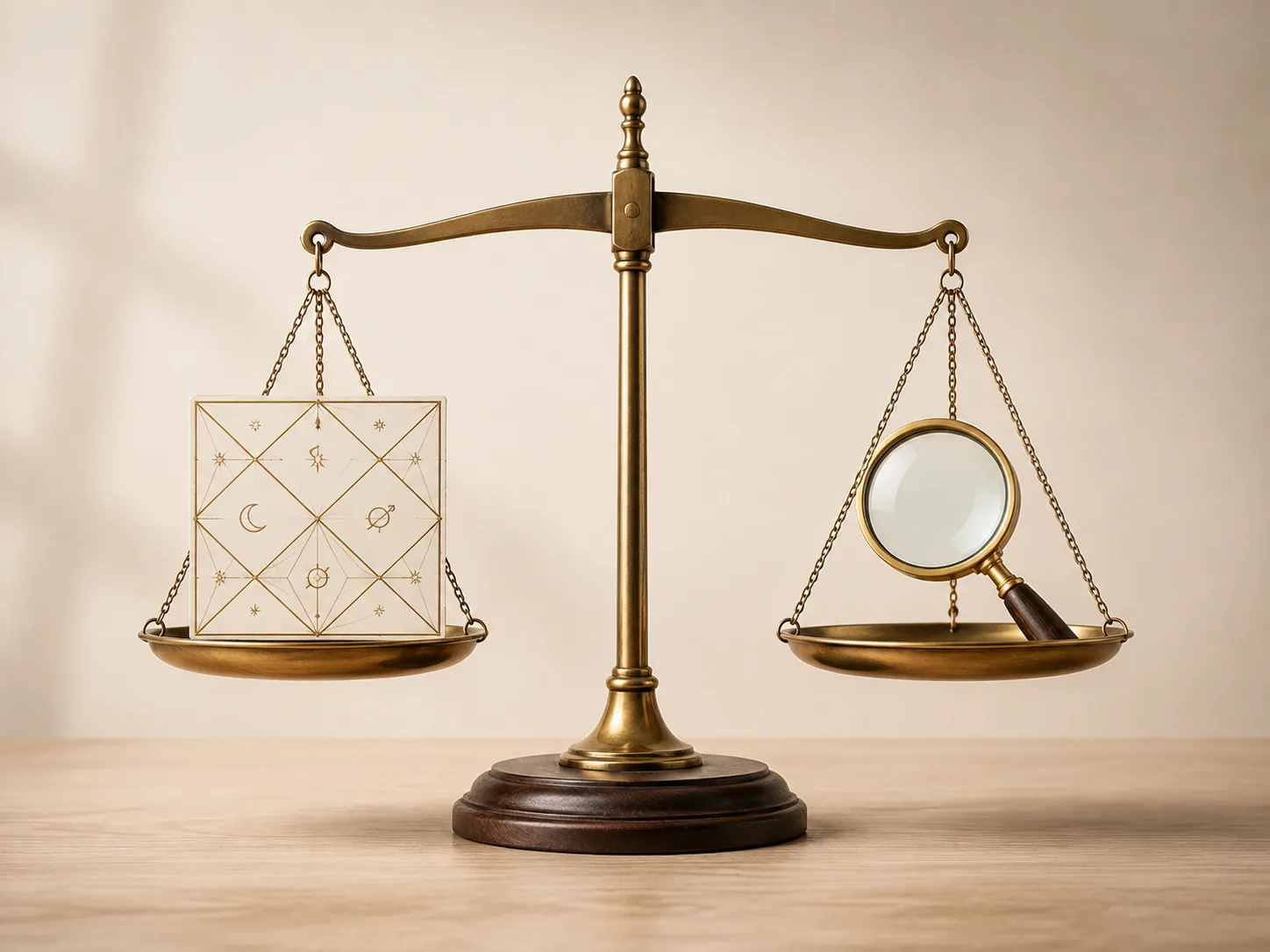 Balance scale weighing astrology against evidence