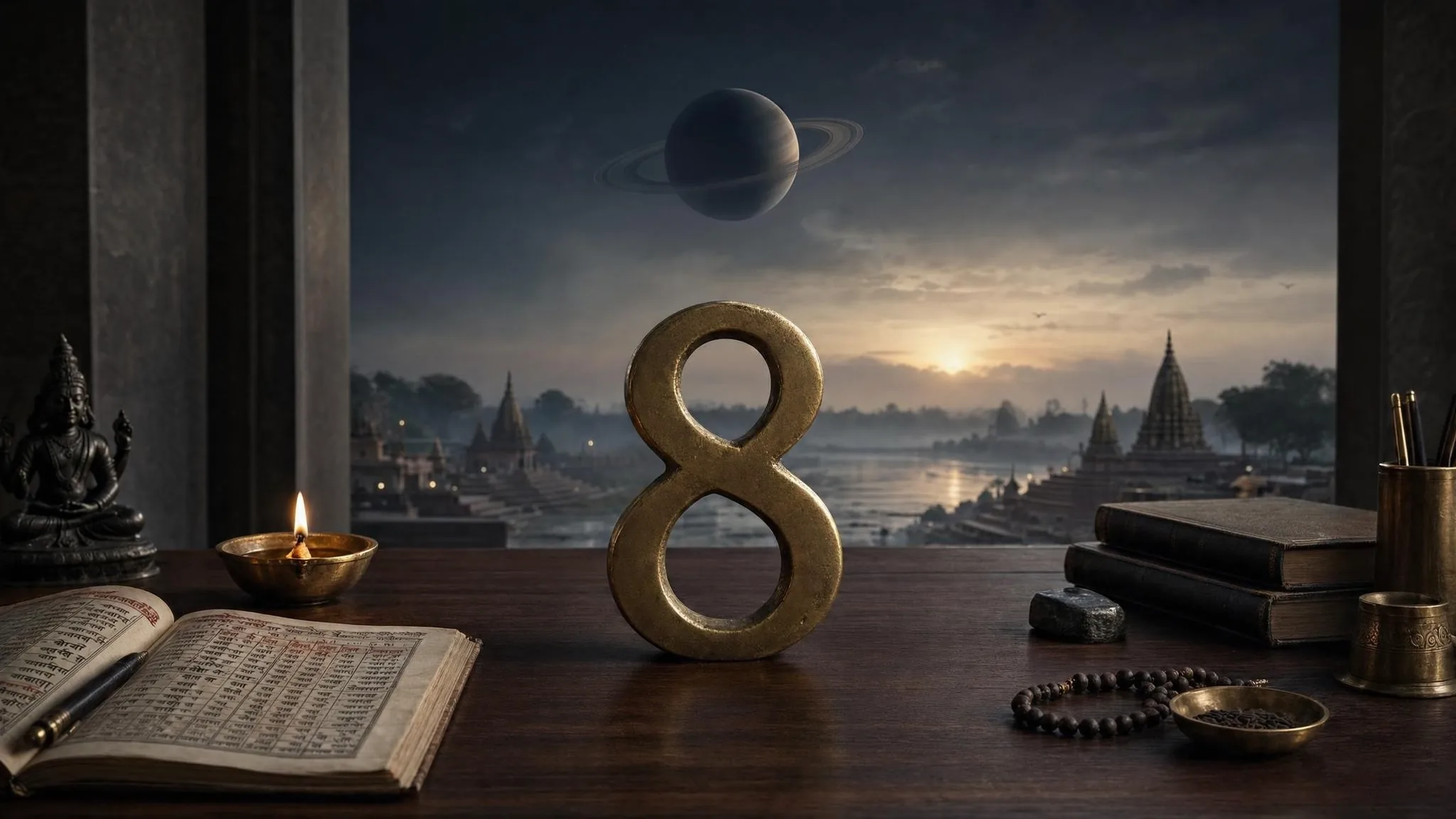 Day Number 8 and Saturn symbolizing discipline and steady effort