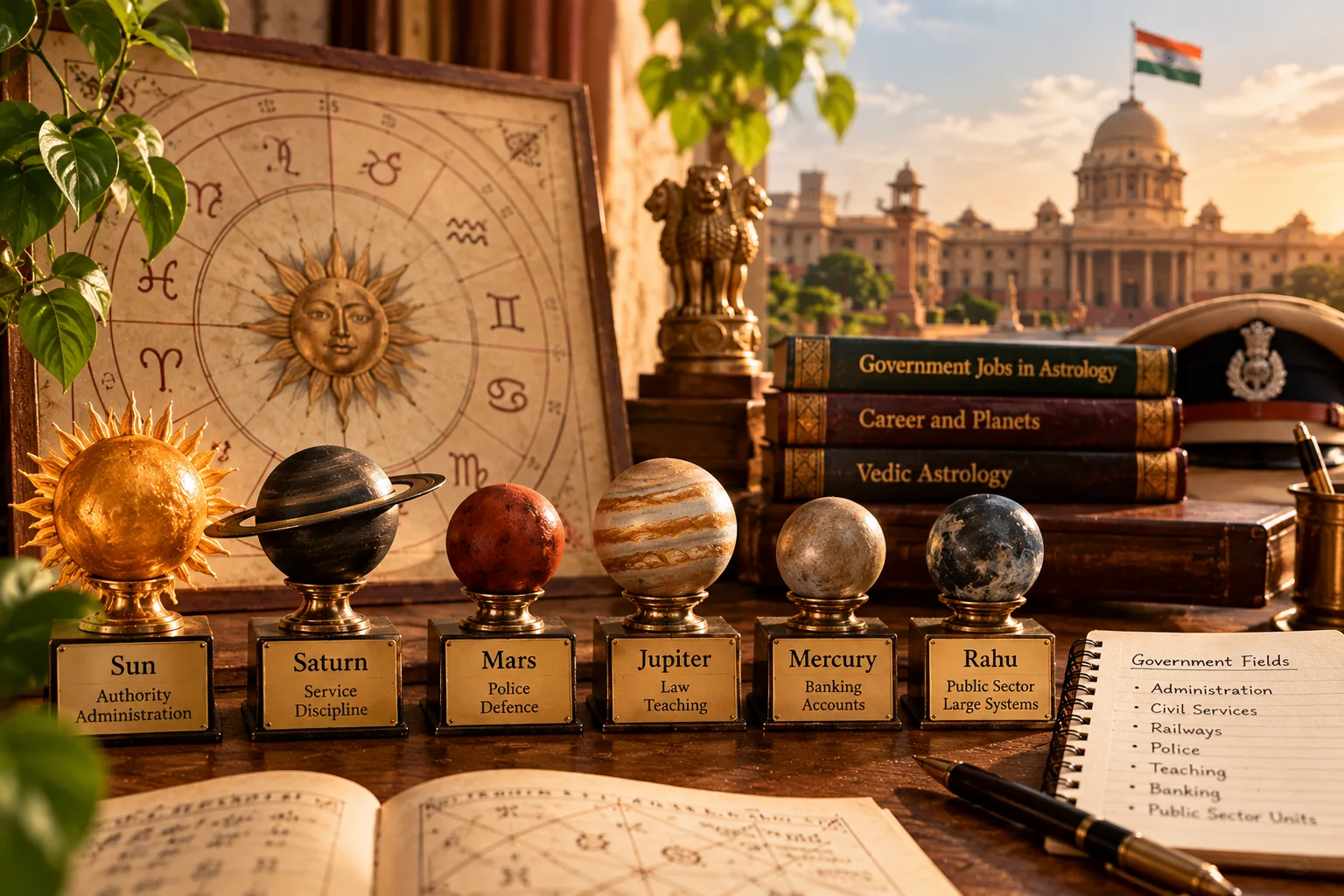 Government job in kundli showing the Sun, Saturn and career houses in Vedic astrology
