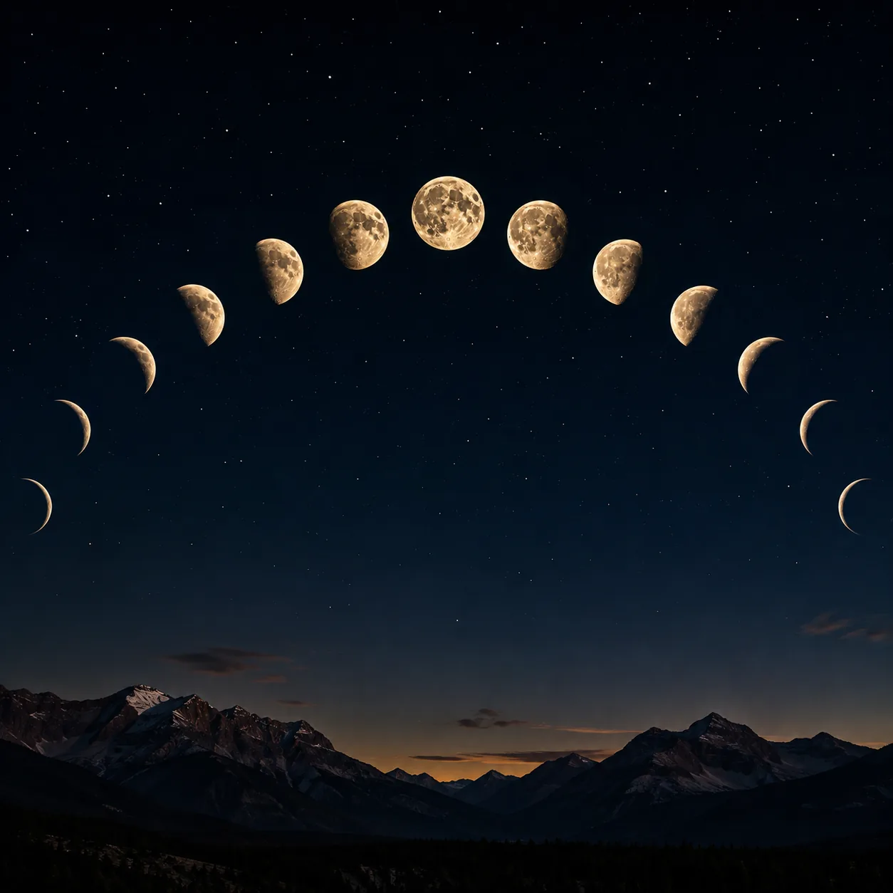 Sequence of real moon phases showing the waxing and waning Tithi cycle