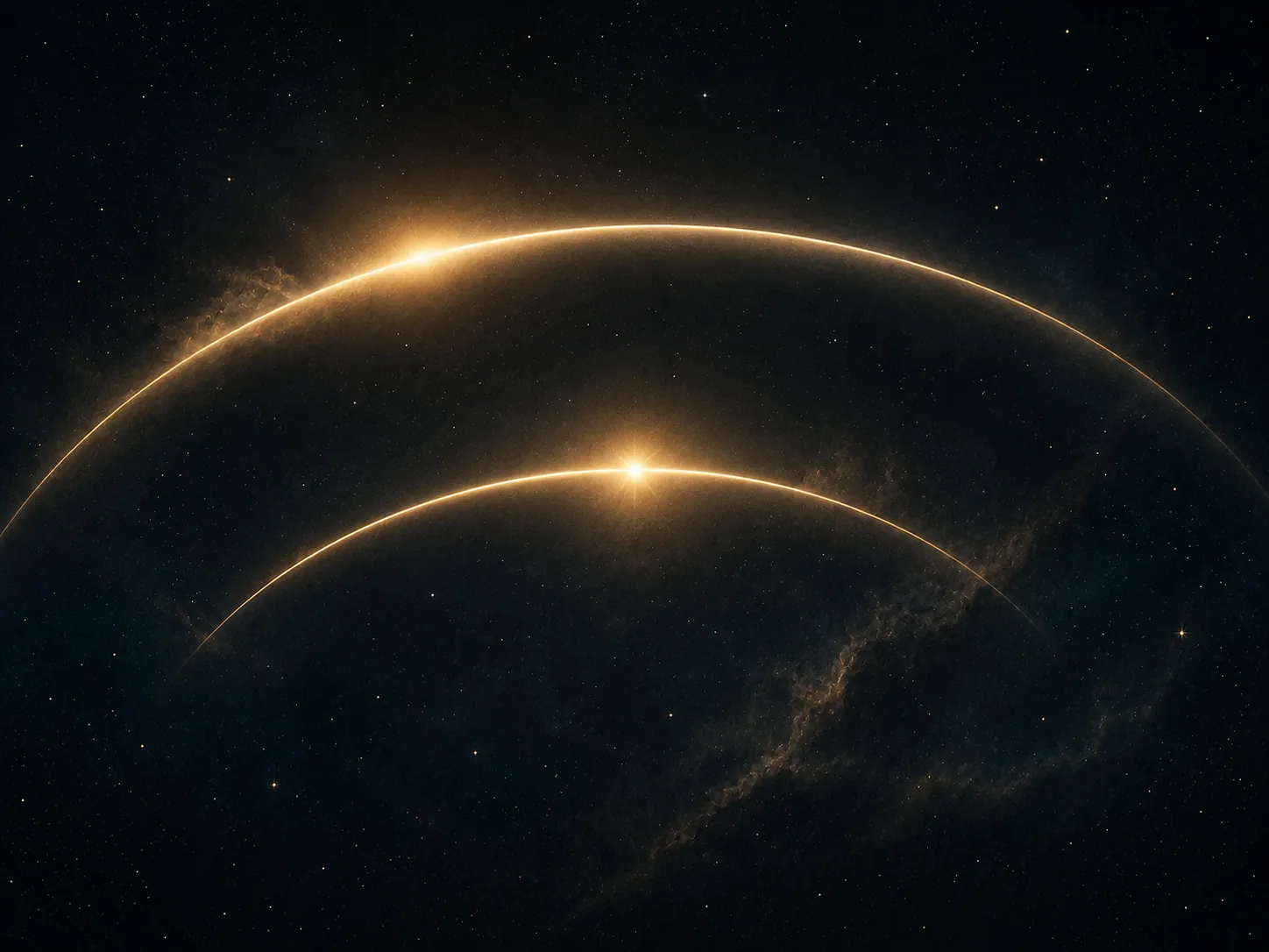 Overlapping arcs of light representing Dasha and transit timing layers