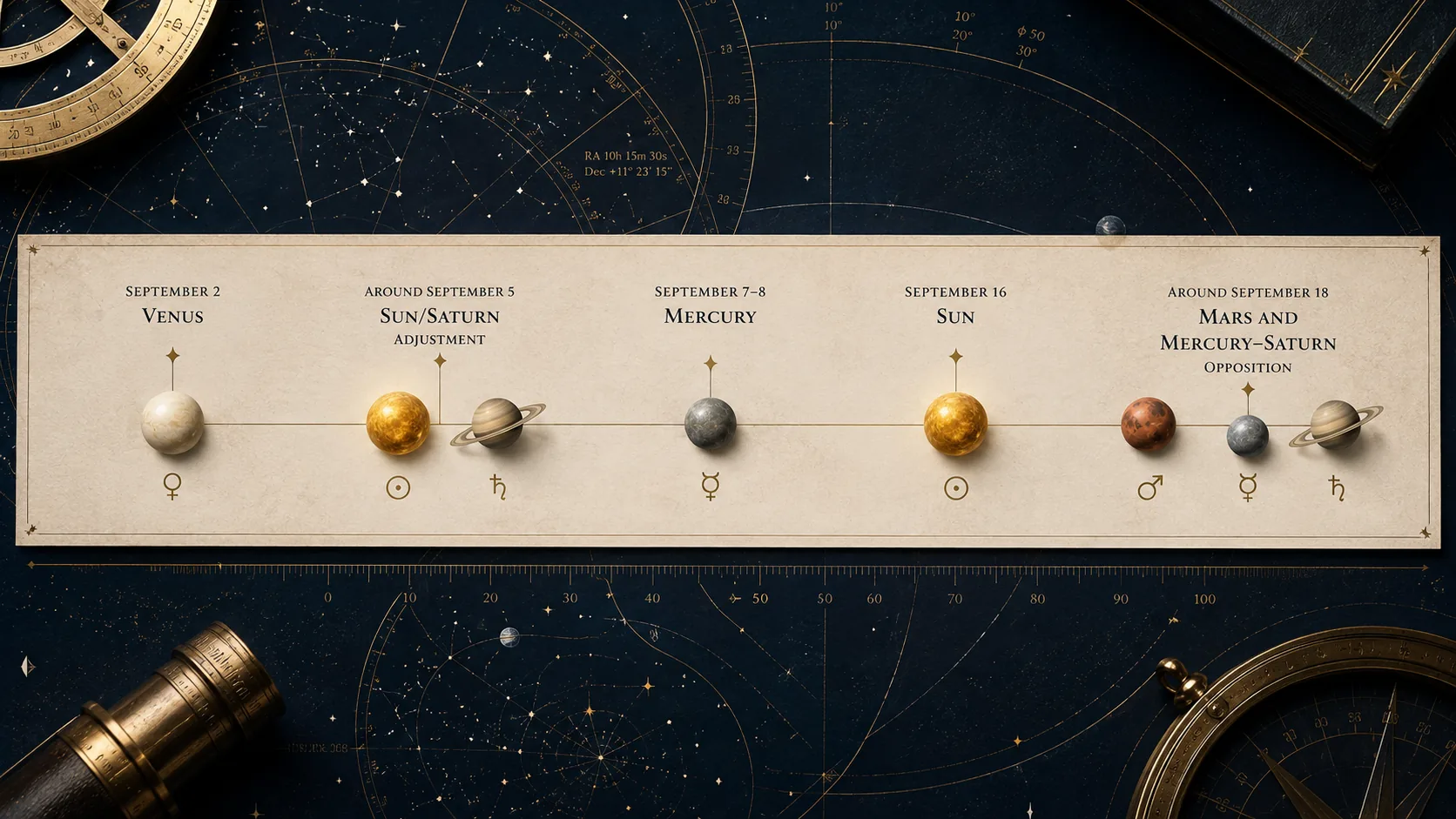 Timeline showing the major planetary transits and dates in September 2026