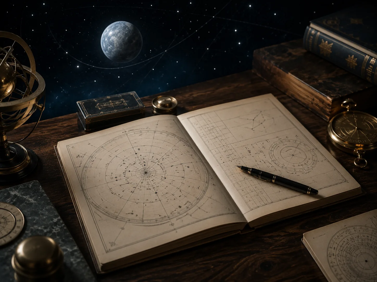 Mercury in Virgo represented through a precise astrological chart and silver-blue Mercury
