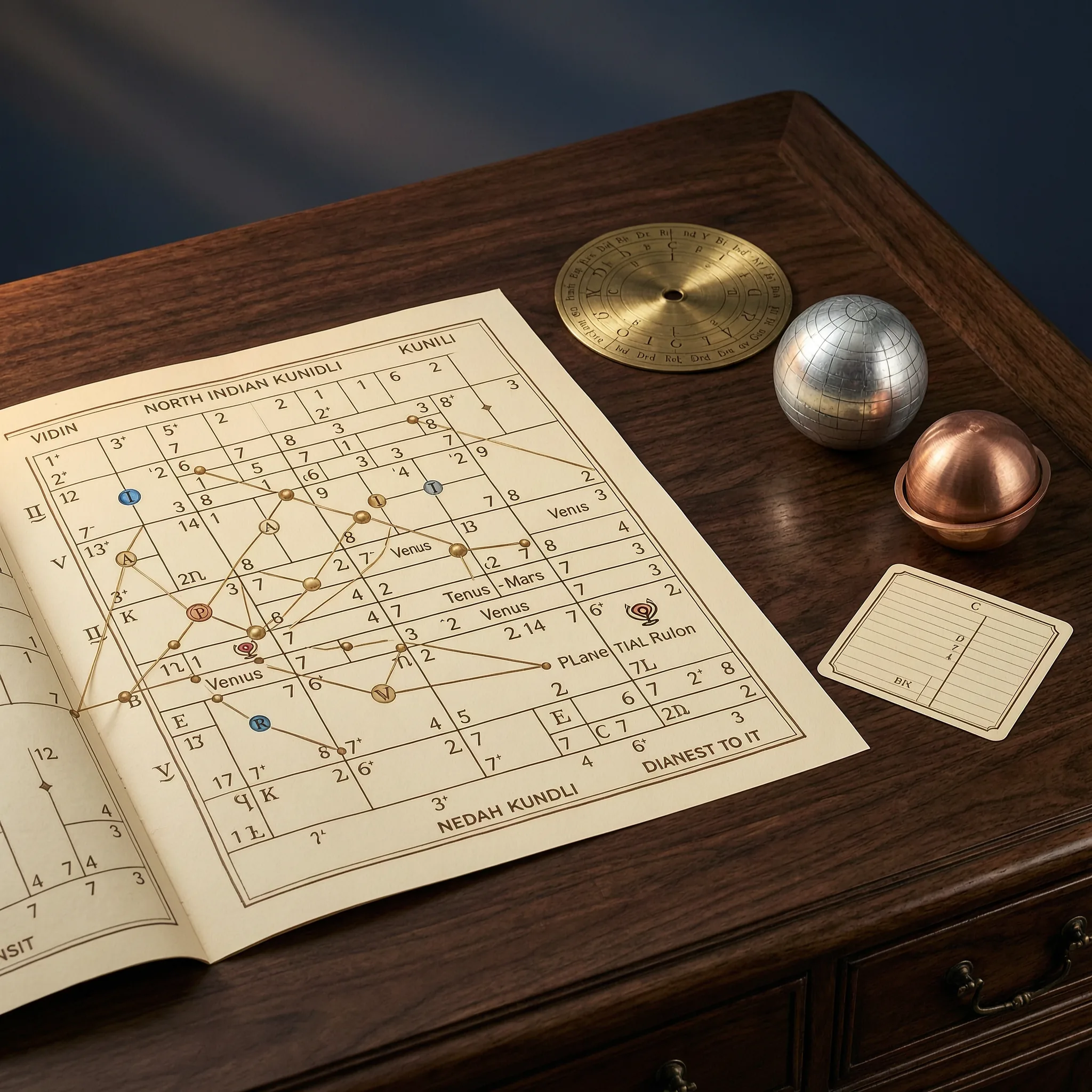 Vedic astrology chart showing multiple planetary factors considered in relationship analysis