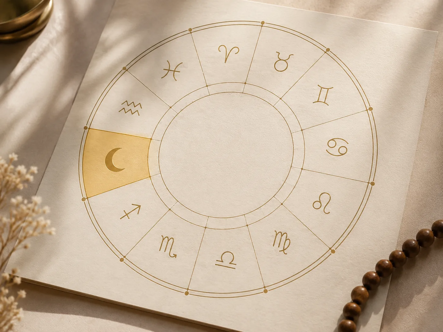 Birth chart wheel with Moon sign segment highlighted