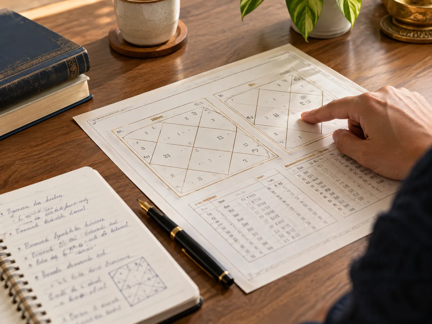 Authentic Vedic Kundli birth chart being studied to understand different areas of life.