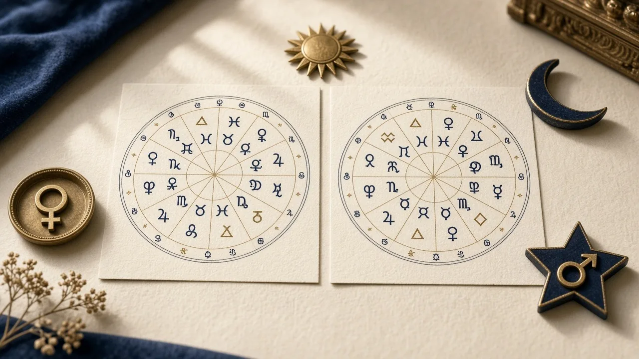 Vedic birth charts showing Sun Moon Venus and Mars in compatibility analysis