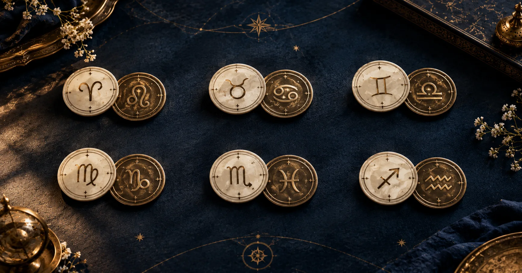 Six zodiac sign pairings commonly associated with love compatibility