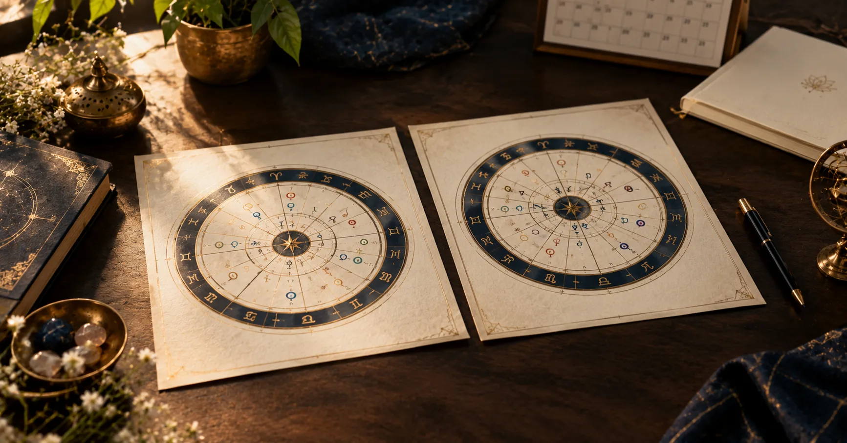 Two Vedic birth charts compared through synastry for marriage compatibility